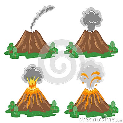 Vector set of volcano eruption illustrations Vector Illustration