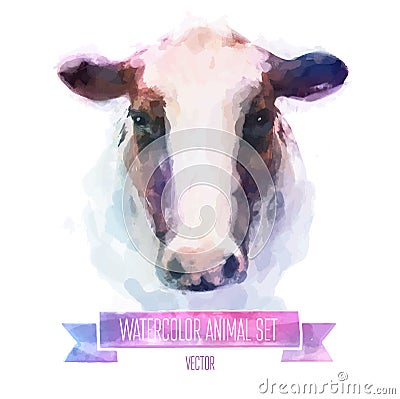 Vector set of watercolor illustrations. Cute cow Vector Illustration