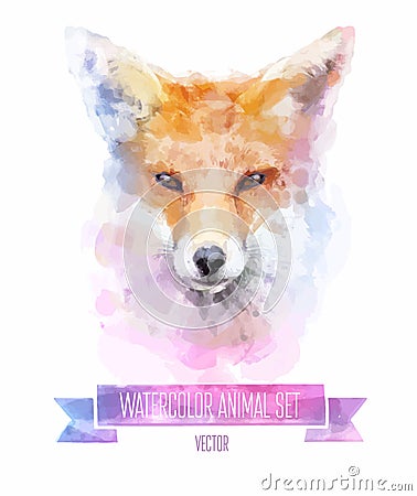 Vector set of watercolor illustrations. Cute fox Vector Illustration