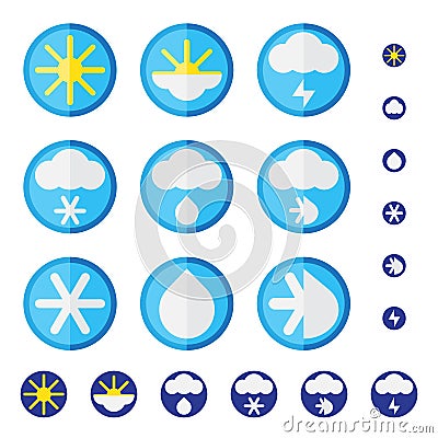 Vector set of weather icons in flat design. Vector Illustration