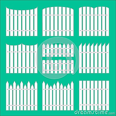 Vector set of white rural fences silhouettes. Stock Photo