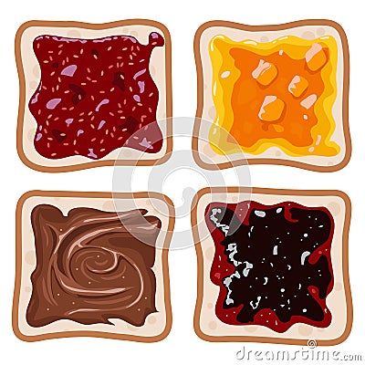 Vector set of white toast bread slices Vector Illustration