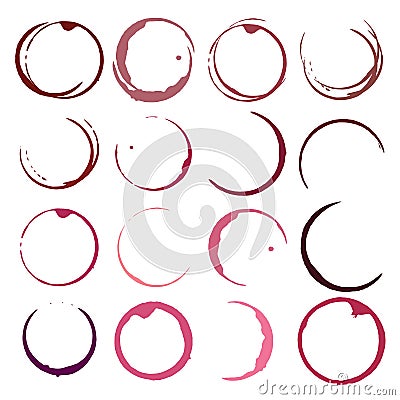 Vector set of wine stains. Red wine stain circles Vector Illustration