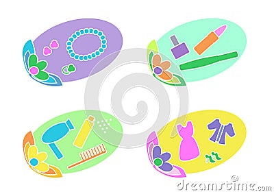 Vector Set Of Women's Accessories Vector Illustration