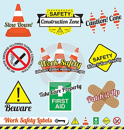 Vector Set: Work Safety Labels and Stickers Vector Illustration
