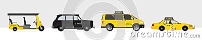 Vector set of world taxi cars and vehicles with yellow cab Vector Illustration