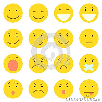 Vector Set of 16 Yellow Emoticons Vector Illustration