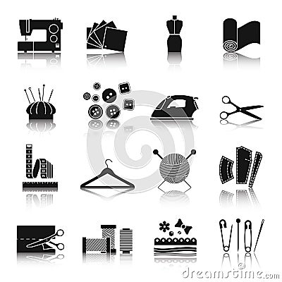 Vector sewing black and white icon set Vector Illustration