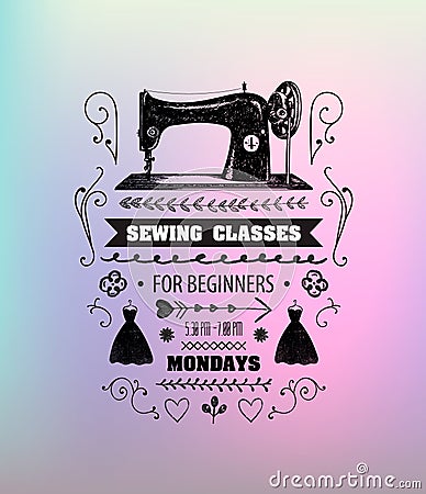 Vector sewing classes poster, flyer. Vector Illustration