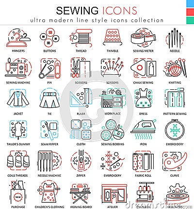 Vector Sewing color line outline icons for apps and web design. Vector Illustration