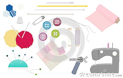 Vector sewing equipment isolated set Vector Illustration