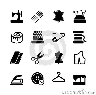 Vector sewing equipment and needlework icon set Vector Illustration