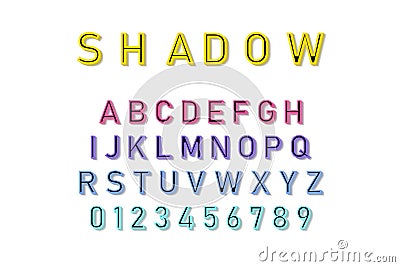 Vector Shadow Font in colorful color on white background. Font and alphabet with shadow. Lettering with shadows Vector Illustration