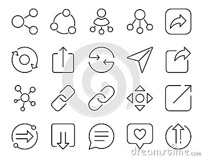 Vector share icons. In social networks and web sites. Symbols of sharing information, data and files. Button to send or invite a Vector Illustration