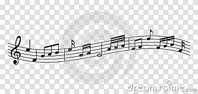 Sheet music - musical notes melody on transparent background Vector Illustration