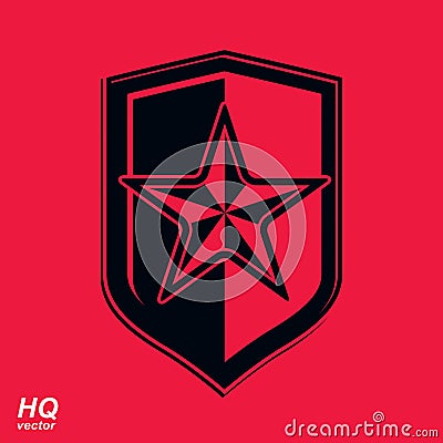 Vector shield with a red pentagonal Soviet star, protection hera Vector Illustration