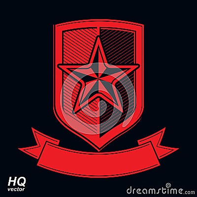 Vector shield with a red pentagonal Soviet star, protection hera Vector Illustration