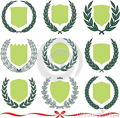 Vector shields and laurel wreaths set Vector Illustration