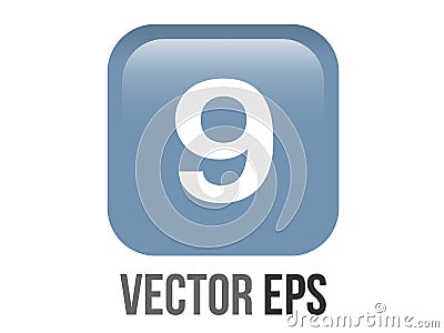Vector shinny gradient blue keycap white digit nine icon button Vector Illustration