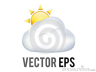 Vector shinny gradient yellow sun behind big white cloud icon Vector Illustration