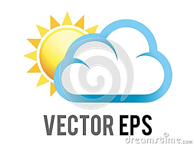 Vector shinny gradient yellow sun behind big white cloud icon Vector Illustration