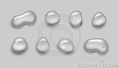 Vector shiny realistic transparent water drops collection on checkered background Vector Illustration