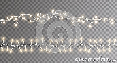 Vector shiny set of seamless light garlands - christmas decoration element on transparent background Vector Illustration