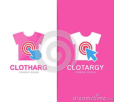 Vector shirt and click logo combination. Wear and cursor symbol or icon. Unique sale and print logotype design template. Vector Illustration