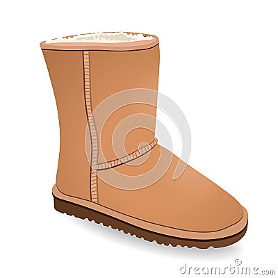 Vector shoes, beige brown winter boots with fur, isolated Vector Illustration