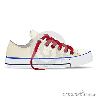 Vector shoes, gumshoes white with red shoelaces, isolated Vector Illustration