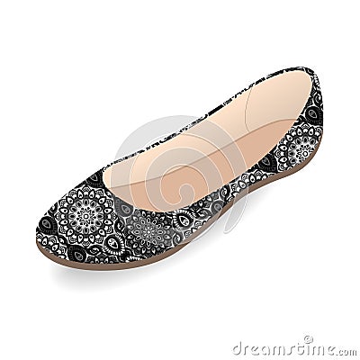 Vector shoes, women`s ballet slippers with black and white ornament, isolated Vector Illustration