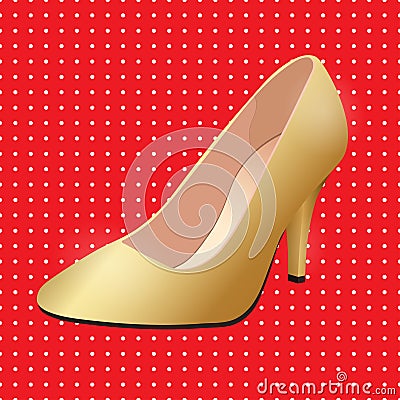 Vector shoes, women`s gold classic boat shoe on high heel spike Vector Illustration