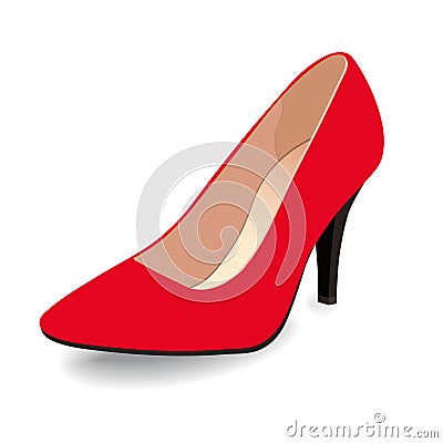 Vector shoes, women`s red classic boat shoe on high heel spike, isolated Vector Illustration