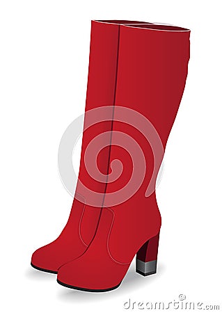 Vector shoes, women`s red knee-high boots on high heel, isolated Vector Illustration