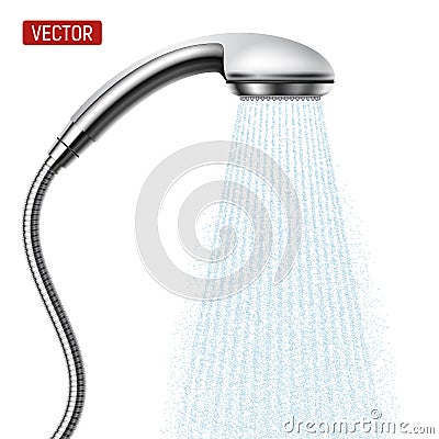 Vector Shower head with water drops flowing isolated over a white background Vector Illustration