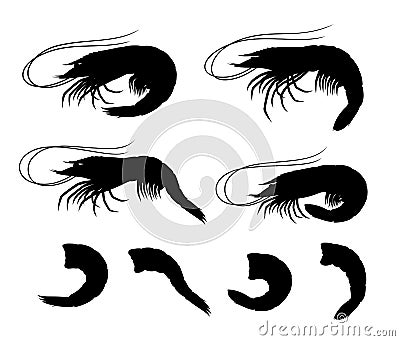 Vector shrimp silhouettes isolated on white Vector Illustration
