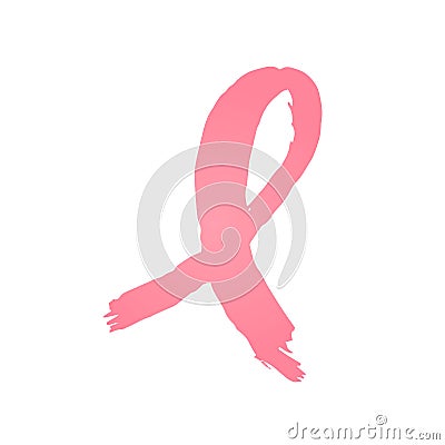 Vector sign of Breast cancer awareness month, textured pink ribbon. Women oncological disease awareness month isolated Vector Illustration