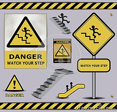 sign danger watch your step warning collection Vector Illustration