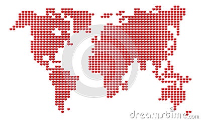 Vector sign red heart world map= Vector Illustration