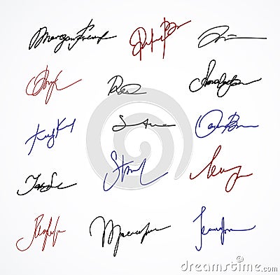 Vector Signature fictitious Autograph on white Vector Illustration