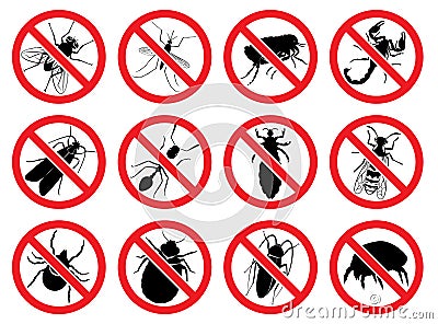 Vector signs Stop for the harmful, stinging and parasitizing insects Vector Illustration