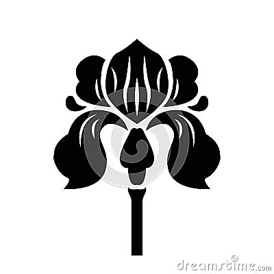 Vector silhouette art deco style isolated logo black iris flower Vector Illustration