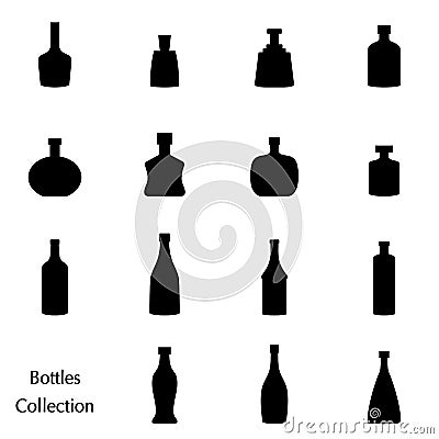 Vector silhouette of bottle collection set icons Vector Illustration