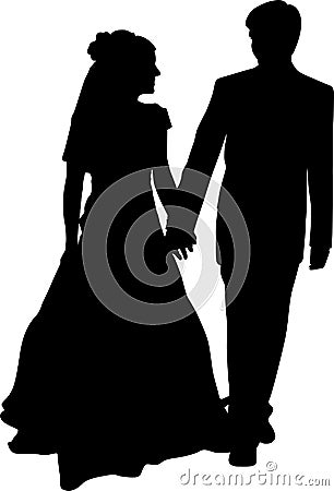 Vector silhouette of a bride and groom holding hands. The wedding couple Vector Illustration