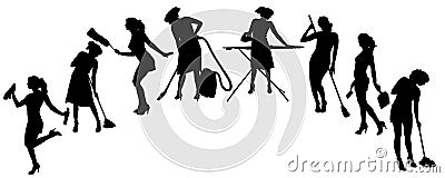 Vector silhouette of a cleaning lady. Vector Illustration