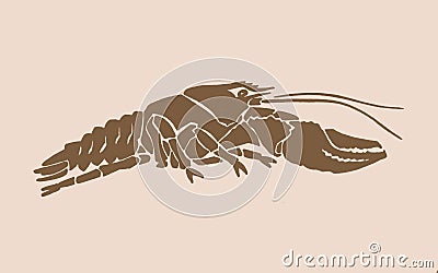 Vector silhouette of crab , graphical sepia illustration, vintage seafood element Vector Illustration