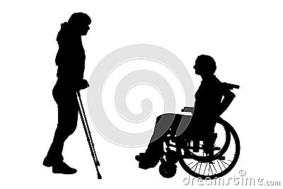 Vector silhouette of disabled people. Vector Illustration