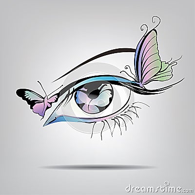 Vector silhouette of eyes with butterflies Vector Illustration