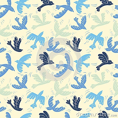 Vector silhouette flying birds seamless pattern Vector Illustration