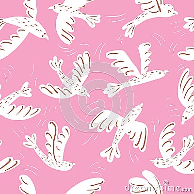 Vector silhouette flying birds seamless pattern Vector Illustration